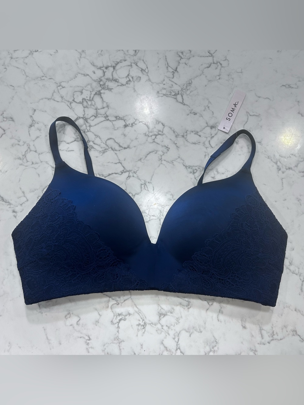 NWT Soma Navy Blue Stunning Wireless Lace Push Up Bra Size 36D